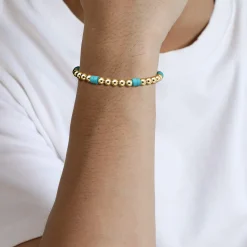Sale Gabriel & Co. 14K Yellow Gold 6mm ball and Turquoise Cylinder Beaded Bracelet