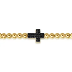 Sale Gabriel & Co. 14K Yellow Gold 4mm Beaded Mens Bracelet with Black Spinel Cross