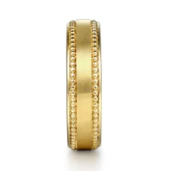 Outlet Gabriel & Co. 14K Yellow Gold 6mm - Beads Men's Wedding Band in Horizontal Brush Finish