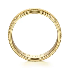 Outlet Gabriel & Co. 14K Yellow Gold 6mm - Beads Men's Wedding Band in Horizontal Brush Finish