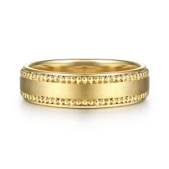 Outlet Gabriel & Co. 14K Yellow Gold 6mm - Beads Men's Wedding Band in Horizontal Brush Finish