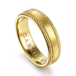 Outlet Gabriel & Co. 14K Yellow Gold 6mm - Beads Men's Wedding Band in Horizontal Brush Finish