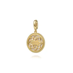 Best Gabriel & Co. 14K Yellow Gold 18mm Bujukan Diamond Compass Mother of Pearl Medallion Pendant With Detachable Bail