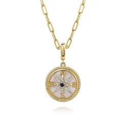 Best Gabriel & Co. 14K Yellow Gold 18mm Bujukan Diamond Compass Mother of Pearl Medallion Pendant With Detachable Bail