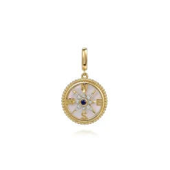 Best Gabriel & Co. 14K Yellow Gold 18mm Bujukan Diamond Compass Mother of Pearl Medallion Pendant With Detachable Bail