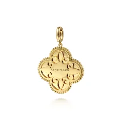 Discount Gabriel & Co. 14K Yellow Gold 32mm Bujukan Diamond Cut Diamond Clover Medallion Pendant With Detachable Bail