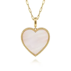 Best Gabriel & Co. 14K Yellow Gold 32mm Bujukan Heart Pink Mother of Pearl Pendant With Detachable Bail