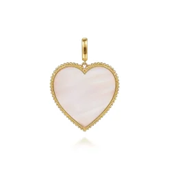 Best Gabriel & Co. 14K Yellow Gold 32mm Bujukan Heart Pink Mother of Pearl Pendant With Detachable Bail