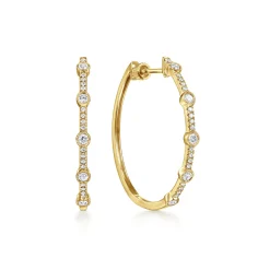 New Gabriel & Co. 14K Yellow Gold 30mm Classic Diamond Hoop Earrings