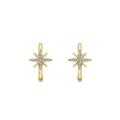 Gabriel & Co. 14K Yellow Gold 15mm Diamond and Star Huggies