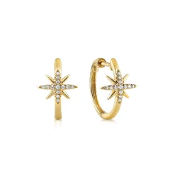 Gabriel & Co. 14K Yellow Gold 15mm Diamond and Star Huggies