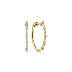 New Gabriel & Co. 14K Yellow Gold 20mm Diamond Station Classic Hoop Earrings