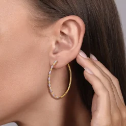New Gabriel & Co. 14K Yellow Gold 50mm Diamond Station Hoop Earrings