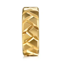 Sale Gabriel & Co. 14K Yellow Gold 8mm Herringbone Mens Ring in High Polish