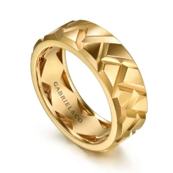 Sale Gabriel & Co. 14K Yellow Gold 8mm Herringbone Mens Ring in High Polish