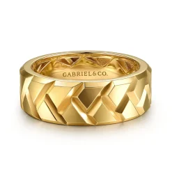Sale Gabriel & Co. 14K Yellow Gold 8mm Herringbone Mens Ring in High Polish