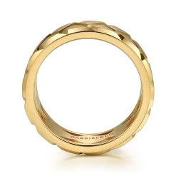 Sale Gabriel & Co. 14K Yellow Gold 8mm Herringbone Mens Ring in High Polish