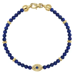 Best Gabriel & Co. 14K Yellow Gold 4mm Lapis and Sapphire Beaded Bracelet with Evil eye