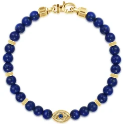 Best Gabriel & Co. 14K Yellow Gold 6mm Lapis and Sapphire Beaded Bracelet with Evil eye