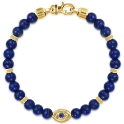 Best Gabriel & Co. 14K Yellow Gold 6mm Lapis and Sapphire Beaded Bracelet with Evil eye