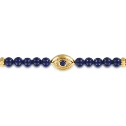 Gabriel & Co. 14K Yellow Gold 6mm Lapis and Sapphire Beaded Bracelet with Evil eye