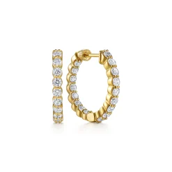 New Gabriel & Co. 14K Yellow Gold 20mm Round Inside Out Diamond Hoop Earrings