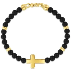 Discount Gabriel & Co. 14K Yellow Gold 6mm Titanium Beaded Bracelet with Cross