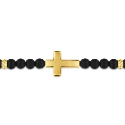 Discount Gabriel & Co. 14K Yellow Gold 6mm Titanium Beaded Bracelet with Cross