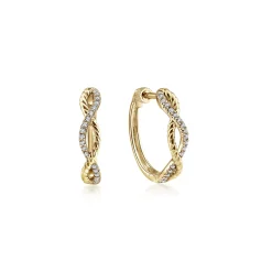 New Gabriel & Co. 14K Yellow Gold 15mm Twisted Rope and Diamond Huggies