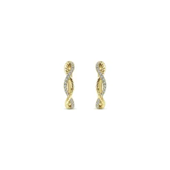 New Gabriel & Co. 14K Yellow Gold 15mm Twisted Rope and Diamond Huggies