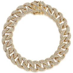 Gabriel & Co. 14K Yellow Gold 12mm Width Classic Diamond Men's Mix Cuban Bracelet