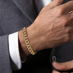 Discount Gabriel & Co. 14K Yellow Gold 10mm Width Classic Plain Men's Mix Cuban Bracelet