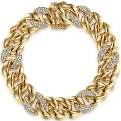 Sale Gabriel & Co. 14K Yellow Gold 14mm Width Classic Diamond Men's Mix Cuban Bracelet