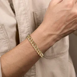 Sale Gabriel & Co. 14K Yellow Gold 10mm Width Classic Diamond Men's Mix Cuban Bracelet