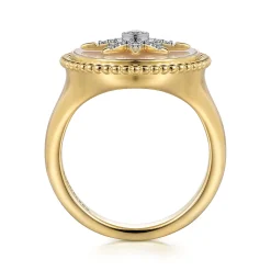 Outlet Gabriel & Co. 14K Yellow Gold Mother of Pearl Inlay and Diamond Starburst Signet Ring