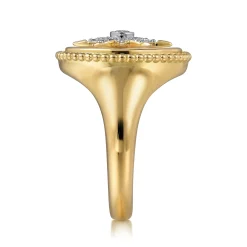Outlet Gabriel & Co. 14K Yellow Gold Mother of Pearl Inlay and Diamond Starburst Signet Ring