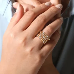 Outlet Gabriel & Co. 14K Yellow Gold Multi Row Diamond Wide Band Ring