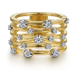 Outlet Gabriel & Co. 14K Yellow Gold Multi Row Diamond Wide Band Ring