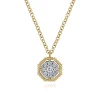 Gabriel & Co. 14K Yellow Gold Octagonal Pave Diamond Pendant Necklace