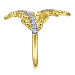 New Gabriel & Co. 14K Yellow Gold Olive Branch Bypass Ring with Diamonds