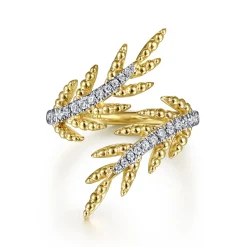 New Gabriel & Co. 14K Yellow Gold Olive Branch Bypass Ring with Diamonds