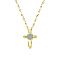 Gabriel & Co. 14K Yellow Gold Opal Cross Pendant Necklace
