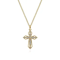Discount Gabriel & Co. 14K Yellow Gold Openwork Diamond Cross Necklace
