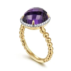 Discount Gabriel & Co. 14K Yellow Gold Oval Amethyst and Diamond Halo Ring