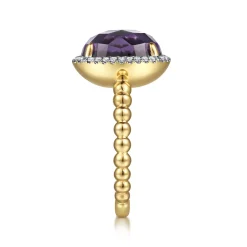 Discount Gabriel & Co. 14K Yellow Gold Oval Amethyst and Diamond Halo Ring