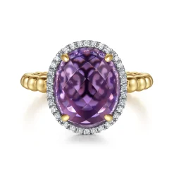 Discount Gabriel & Co. 14K Yellow Gold Oval Amethyst and Diamond Halo Ring