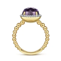 Discount Gabriel & Co. 14K Yellow Gold Oval Amethyst and Diamond Halo Ring