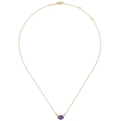 Sale Gabriel & Co. 14K Yellow Gold Oval Amethyst Pendant Necklace with Diamond Accents