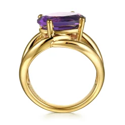 Online Gabriel & Co. 14K Yellow Gold Oval Amethyst Twist Ladies Ring