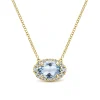 New Gabriel & Co. 14K Yellow Gold Oval Aquamarine and Diamond Halo Pendant Necklace
